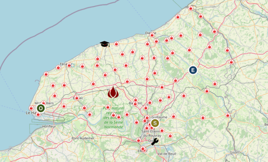 cartographie des centre d'incendie et de secours de la Seine-Maritime